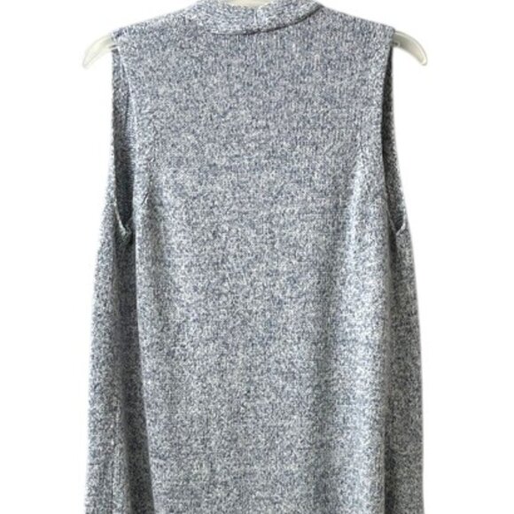 Loft Light Blue and White Marled Sleeveless Open Front Longline Knit Cadigan - Picture 6 of 9